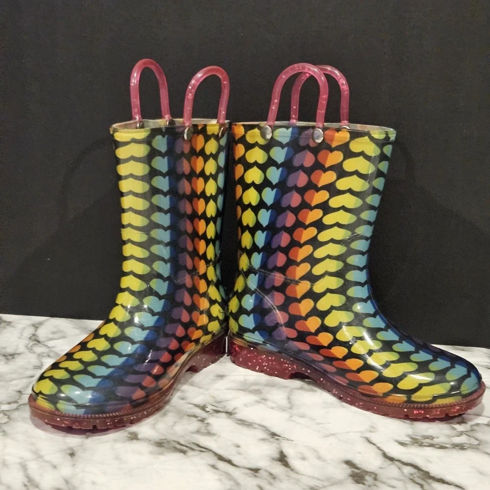 Wildkin Rainbow Hearts Toddler Girls Rain Boots Size 12 | Missing Left Insole‎